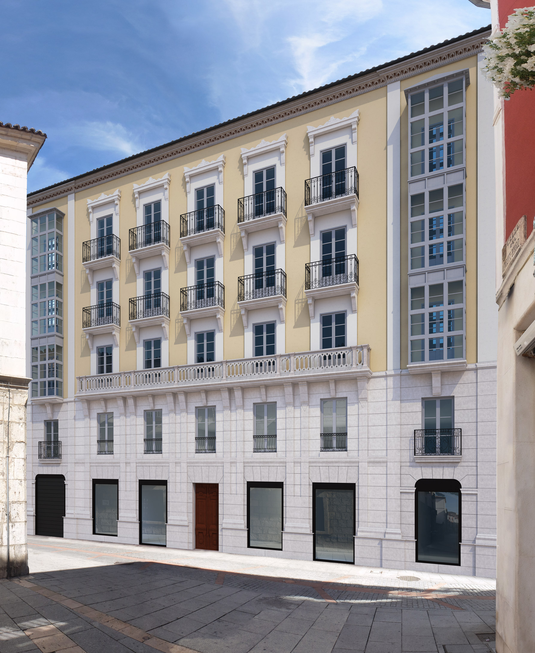 Render 3D de la fachada de un edificio en Calle San Juan